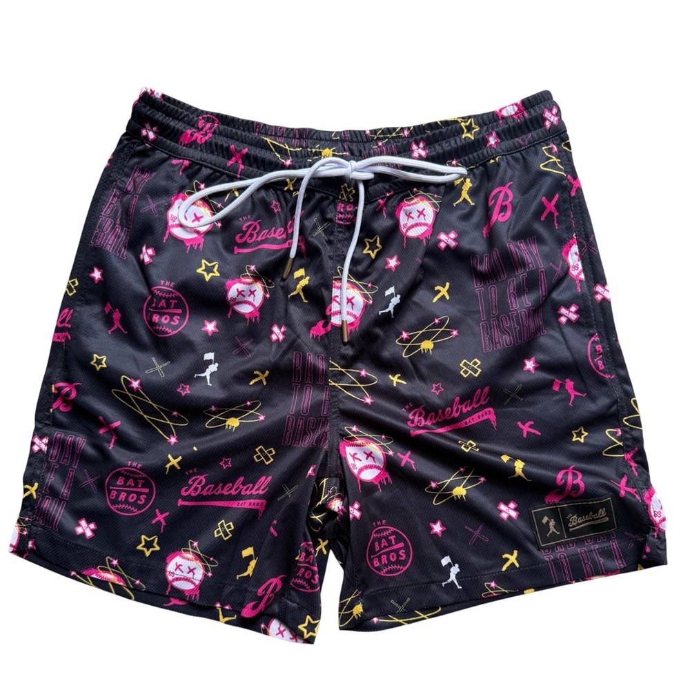 Baseballism Mesh Shorts Mens Medium Black Pink Bat Bros Bad Day To Be A Baseball